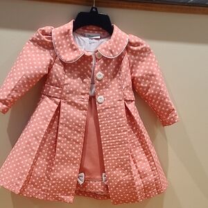 Bonnie Jean Coral Polka Dot Coat And Dress